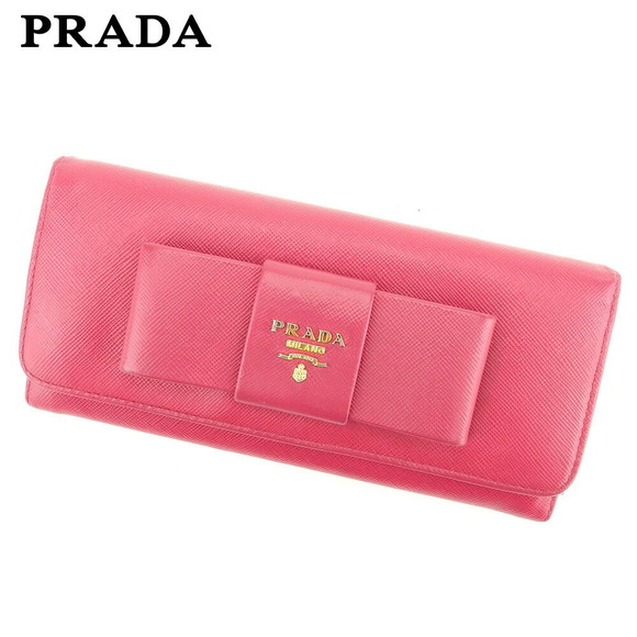Prada motif pink long Wallet leather ribbon - Picture 1 of 6